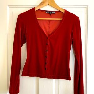 Vintage Y2K Red Stretch Velvet Betsey Johnson Cardigan ❤️